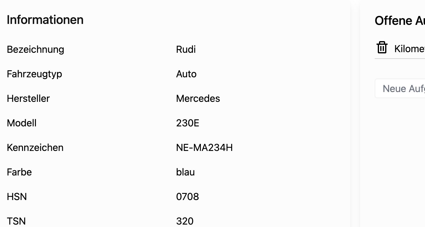 Fahrzeug-Informationen und Details